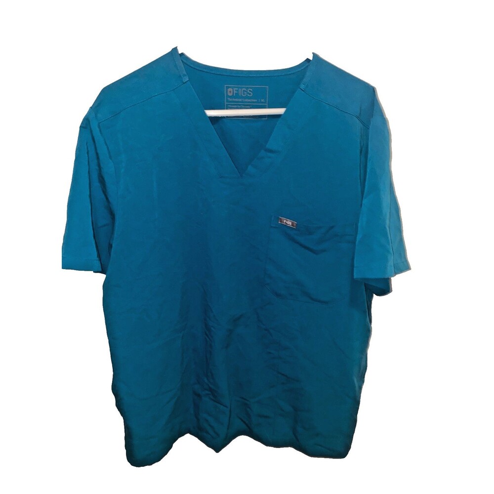 Figs Technical Collection Scrub Top Mens Sz XL Light Blue V Neck Pocket Medical